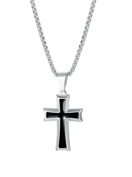 [steel pendant  chain 3*55cm] Titanium Steel Enamel Cross Hip Hop Regligious Necklace
